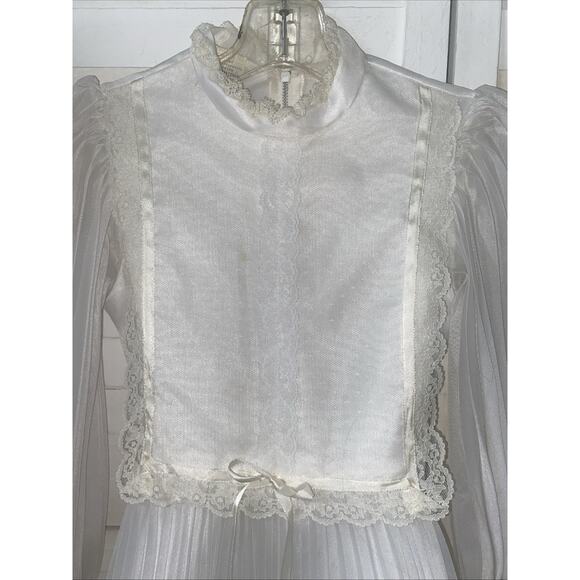 Vintage 70s Girl’s White Ruffle Chiffon Sunday Best Dress Made in USA Union 12 - Picture 2 of 7